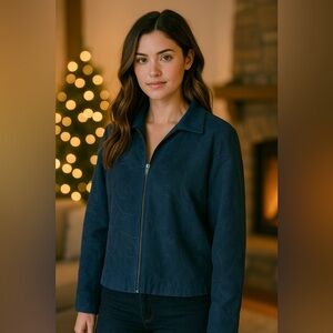 Croft & Barrow Womans Zip Front Jacket Blazer Faux Suede Blue Size Petite M